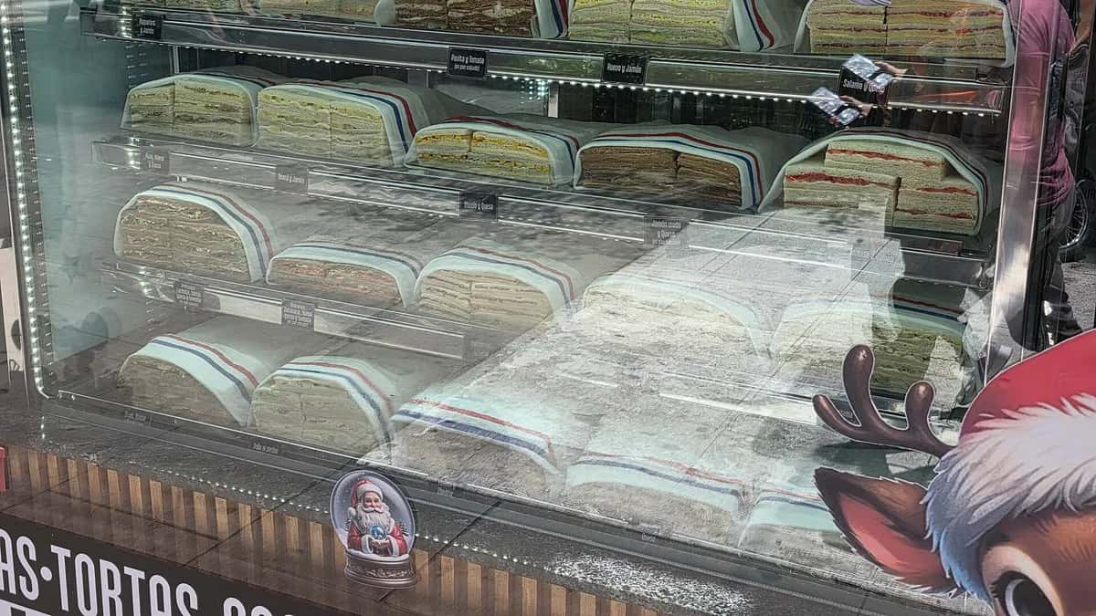 Display case with sandwiches for sale in downtown Buenos Aires