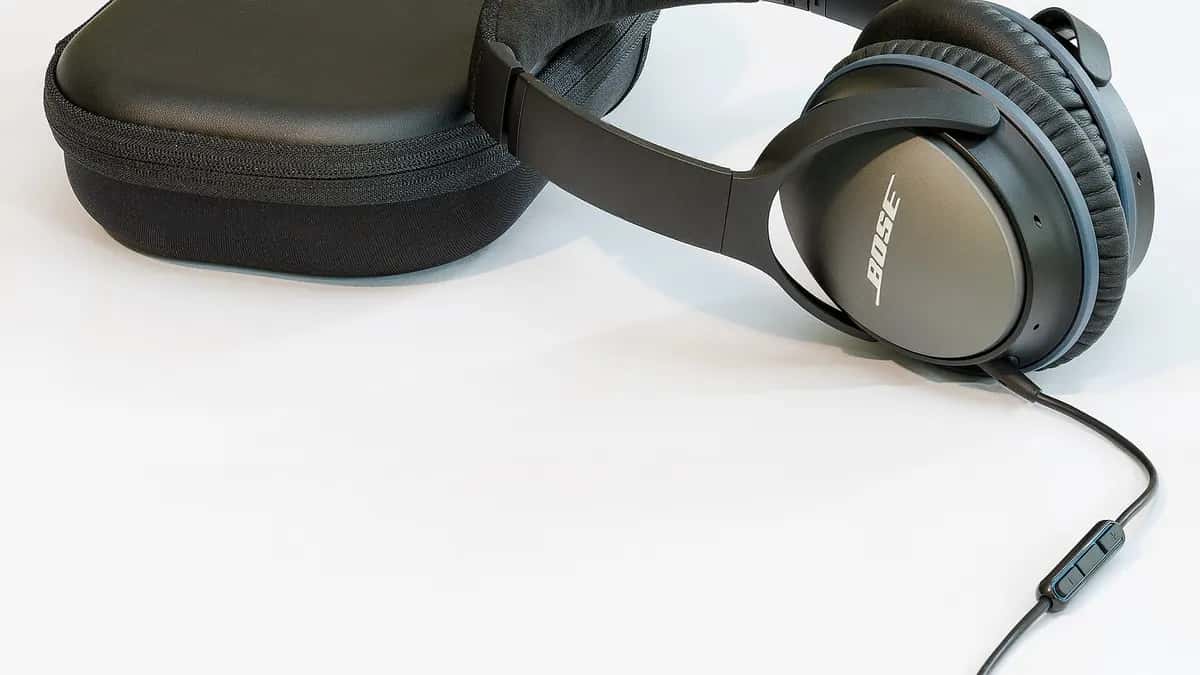 Noise-cancelling headphones on a white table