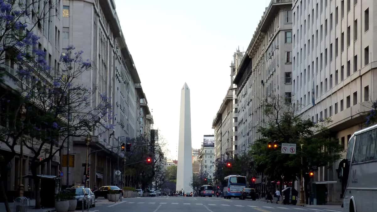 The Obelisk of Buenos Aires seen from an avenue
