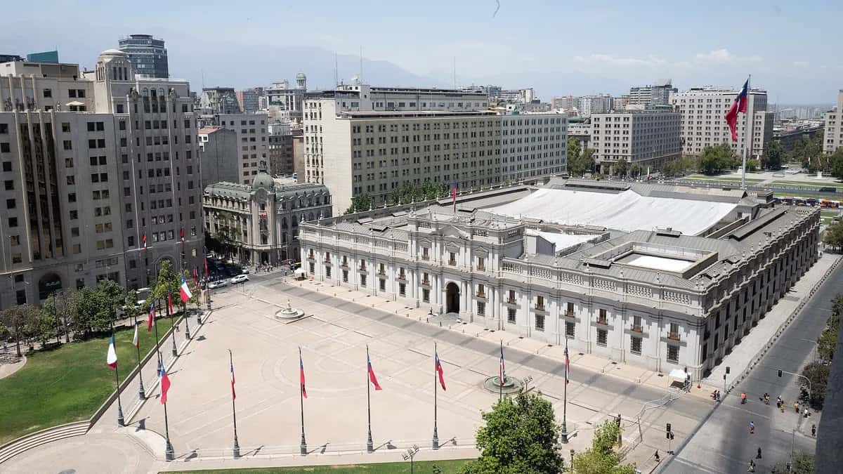 Aerial view of La Moneda Palace and Santiago's civic district