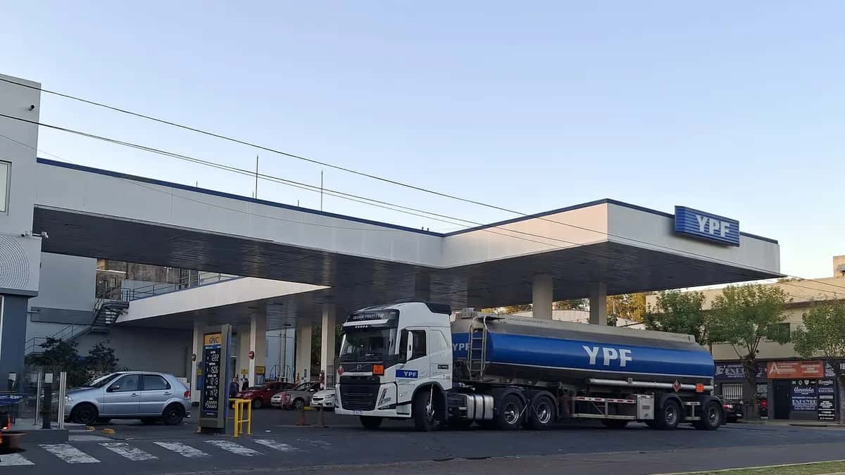 YPF service station with a tanker truck in Buenos Aires