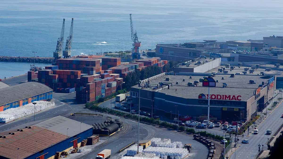 Port of Antofagasta with cranes and containers