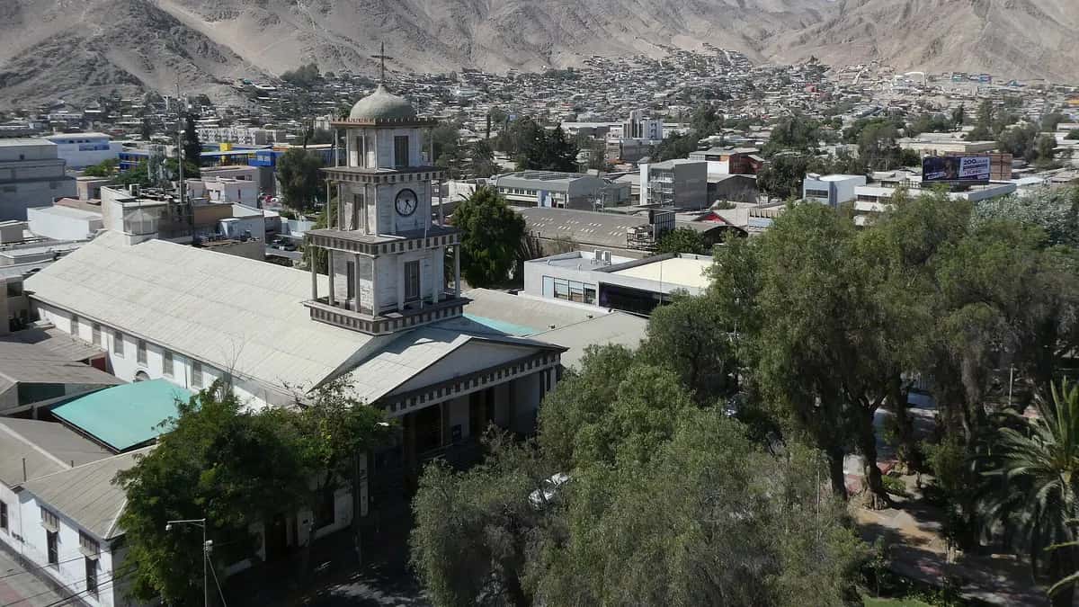 View of Copiapó with its cathedral and hills, Atacama Region