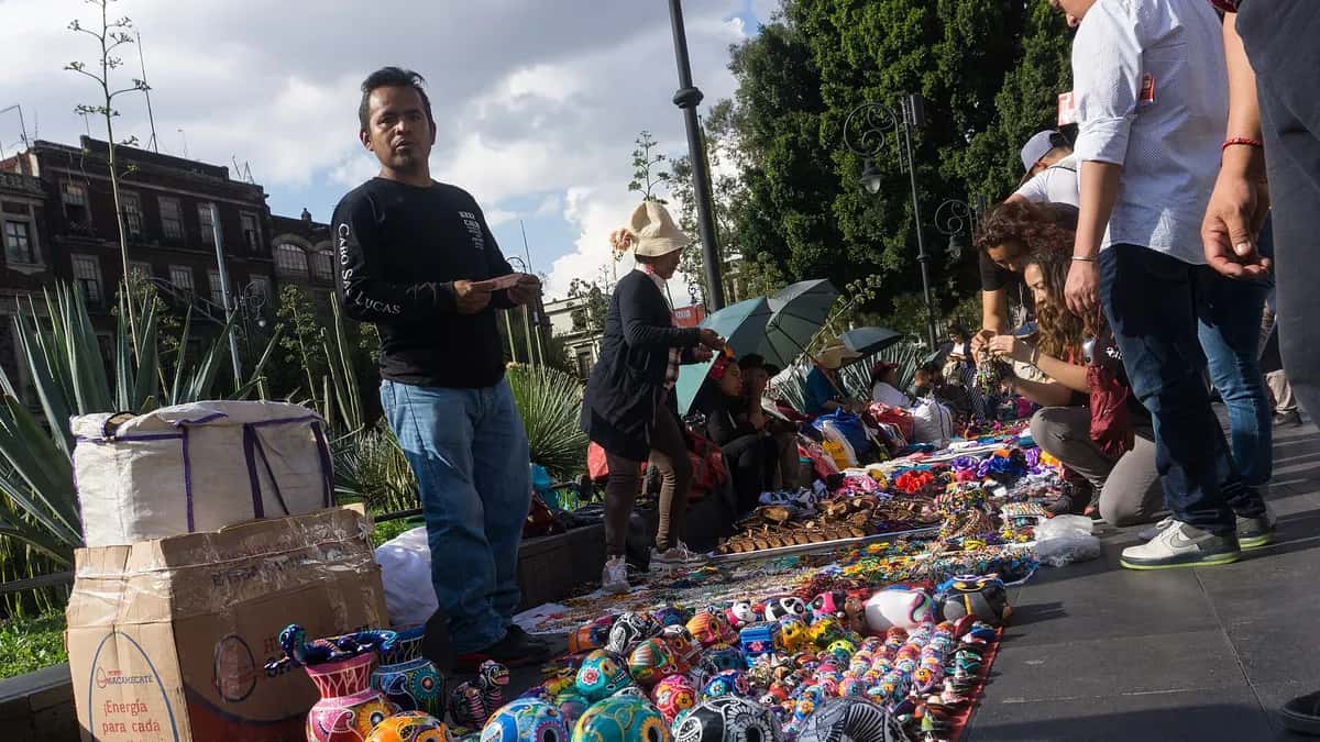 Street vendors selling crafts in Plazuela del Marqués, Mexico City