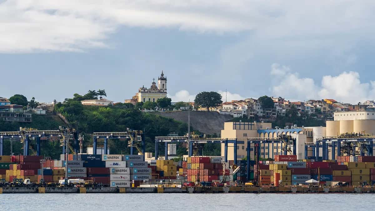 Containers and cranes at the port of Salvador, Bahia