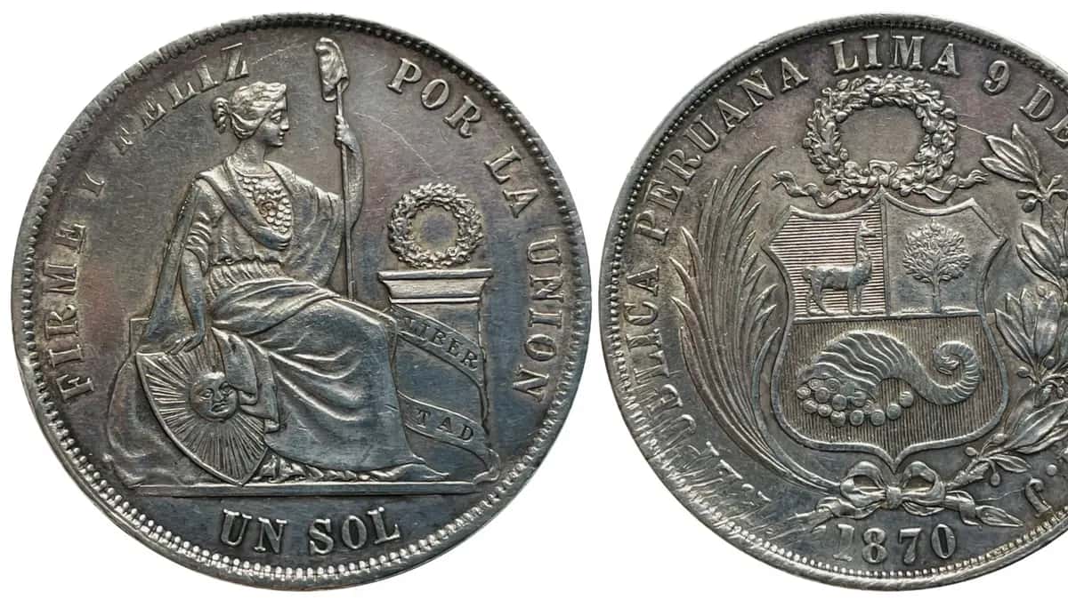Peruvian one sol coin from 1870