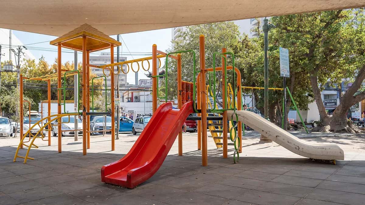 Playground equipment in a Santiago square
