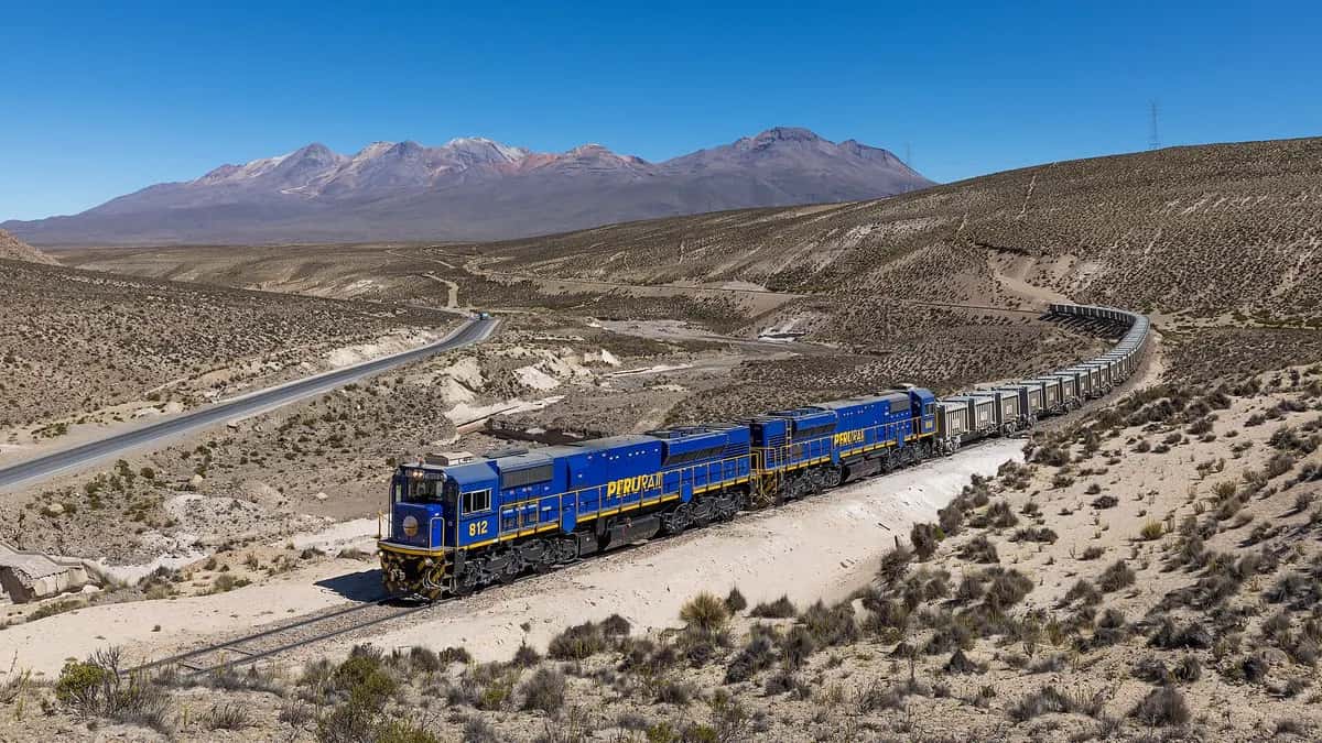 PeruRail freight train in southern Peru