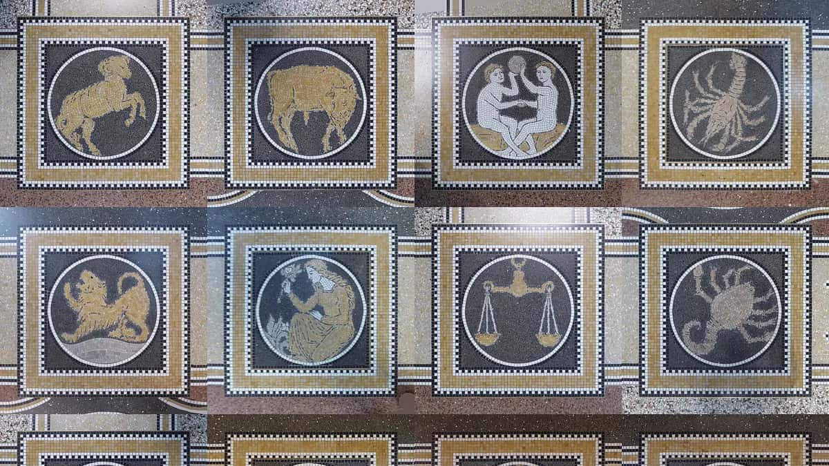 Mosaic with the symbols of the zodiac signs