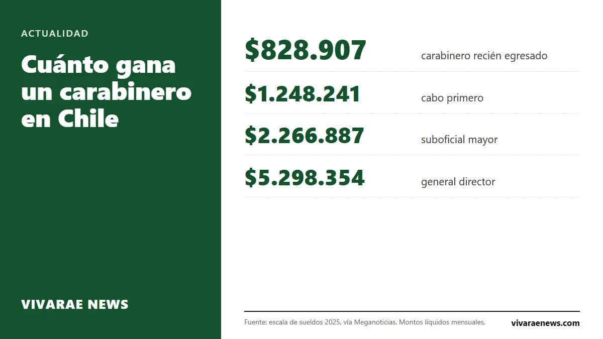 Un carabinero recién egresado gana cerca de 829 mil pesos líquidos al mes y un suboficial mayor, 2,27 millones. La tabla de sueldos por grado para suboficiales y oficiales.