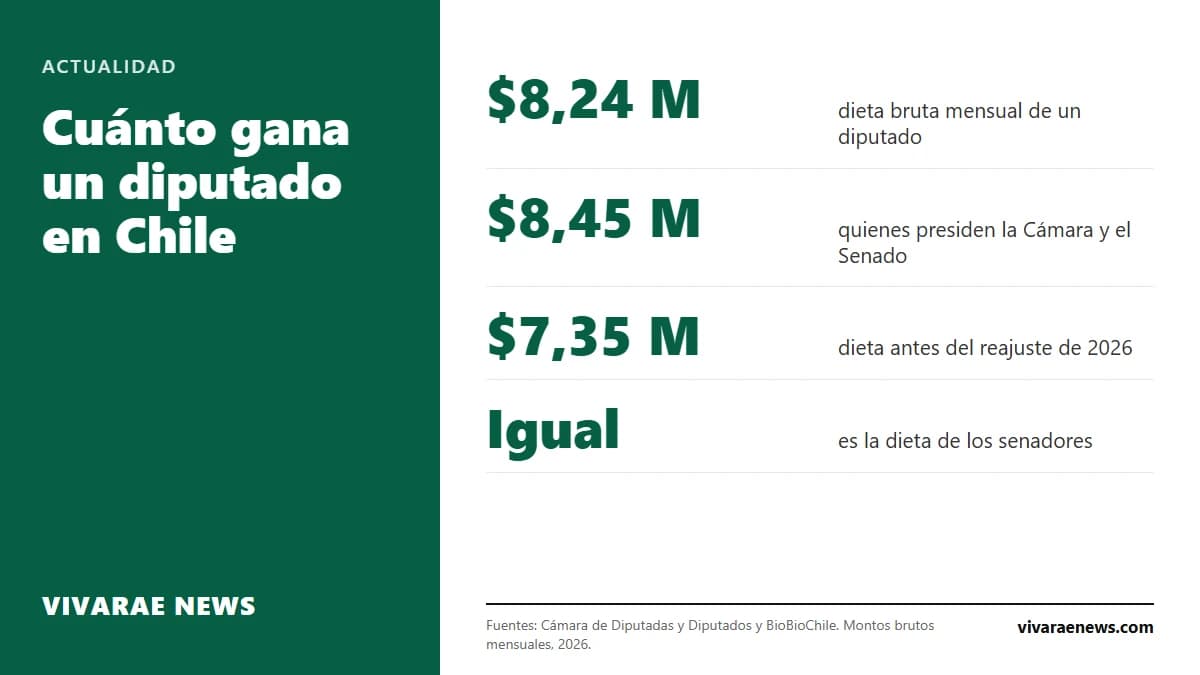 Un diputado en Chile recibe una dieta de cerca de 8,24 millones de pesos brutos al mes en 2026. Cuánto ganan quienes presiden la Cámara, qué son las asignaciones y quién fija el monto.